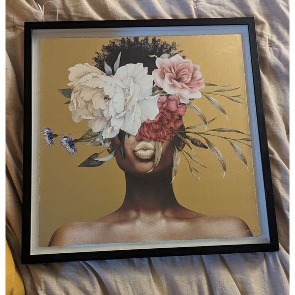 Other - Marmont Hill 18 X 18 A Kiss For You Black Woman With Flowers Framed Print